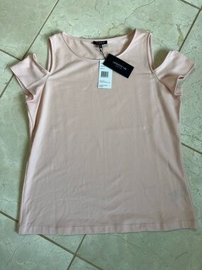 NWT Lafayette 148 New York Cold Shoulder Jersey Top Pastel Pink Parfum Size XL
